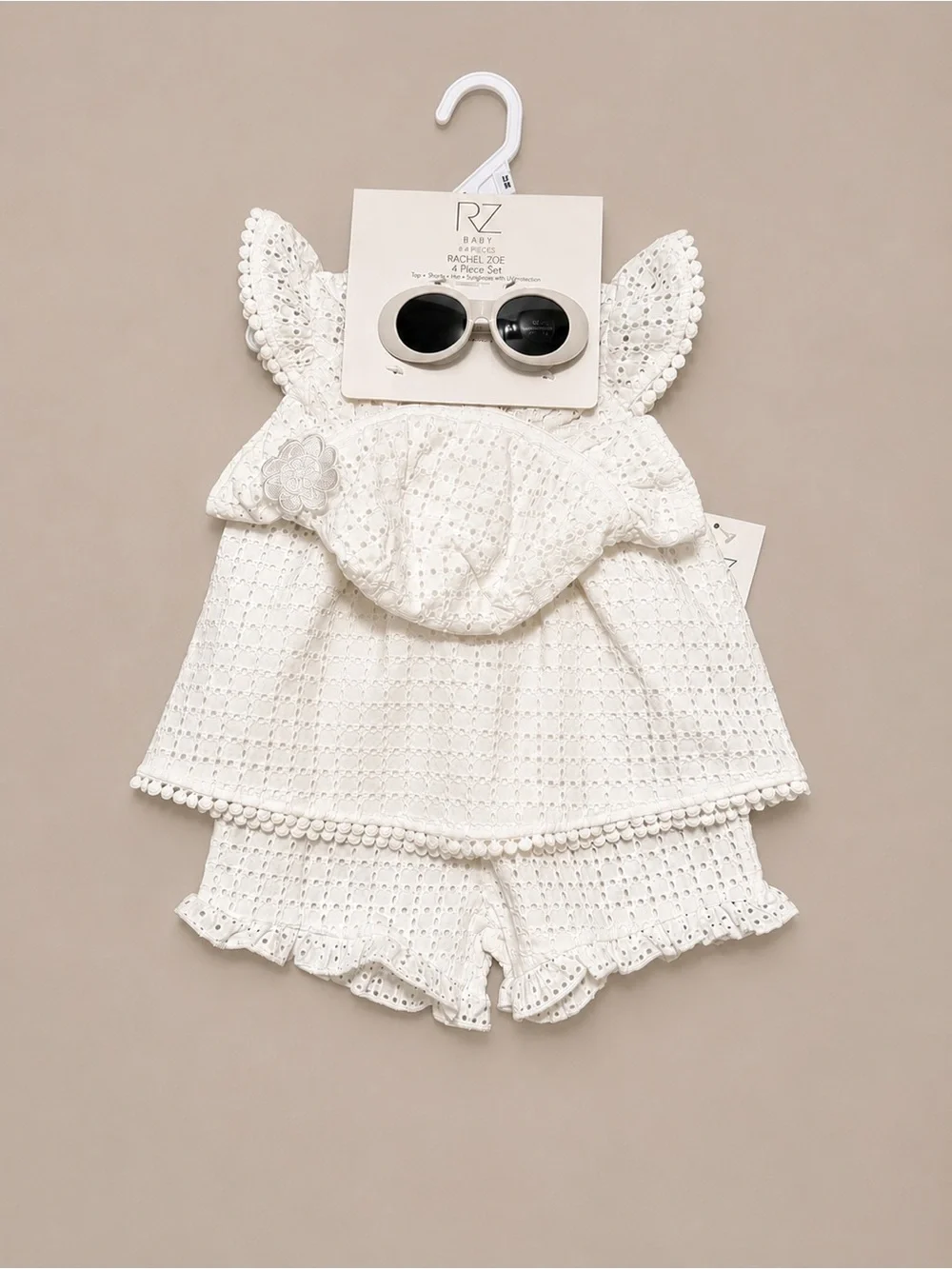 RACHEL ZOE Baby White Eyelet 2-Piece Set with Sunnies & Matching Hat